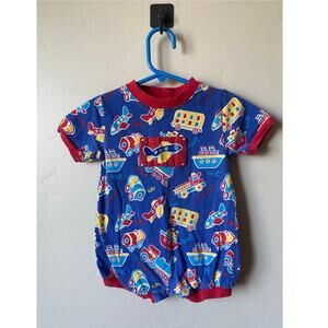 Vintage Okie Dokie Planes/Train/Bus/Fire Truck/Car 100% Cotton Romper- Size 12m